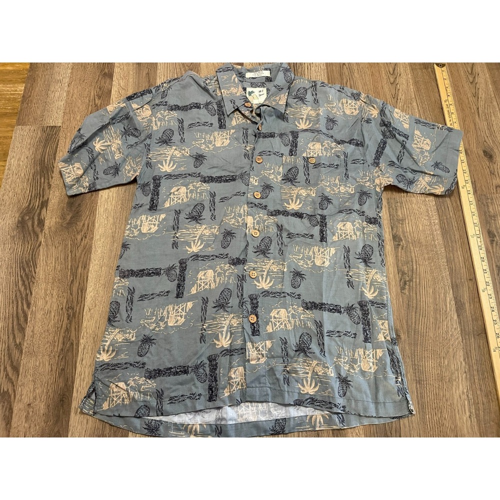 ME Sport Shirt, Men's Size Large, Blue, Pineapple, Hawaiian, Button Up